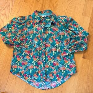 Sundance Rosie Vines Puff Sleeve Button Down Blouse Floral Leaf Print Size MP
